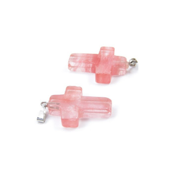 Cherry quartz - pendant "Cross" (1 pc.)