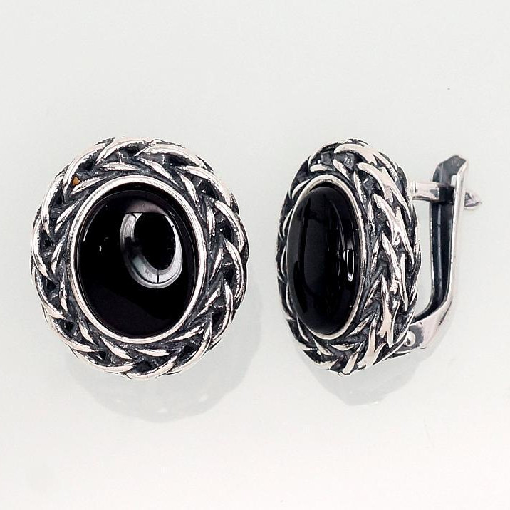 Onyx - silver earrings