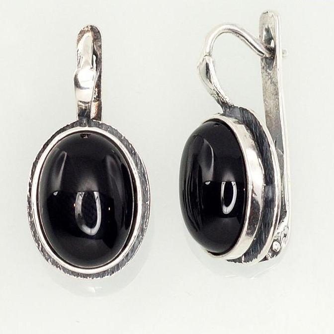 Onyx - silver earrings