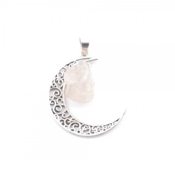 Rose quartz - silver moon pendant