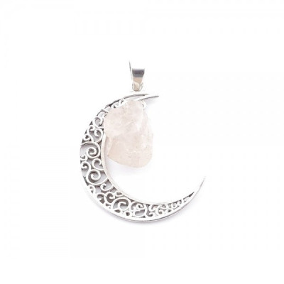 Rose quartz - silver moon pendant