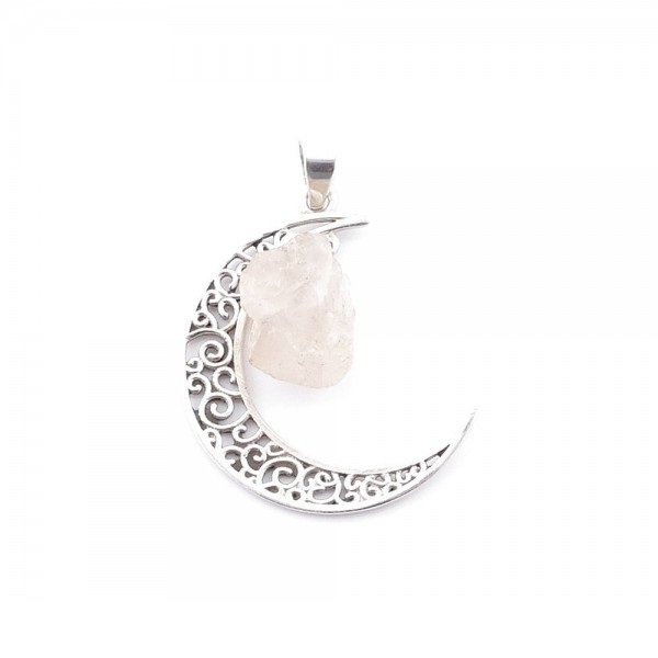 Rose quartz - silver moon pendant