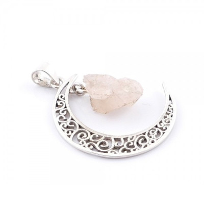 Rose quartz - silver moon pendant