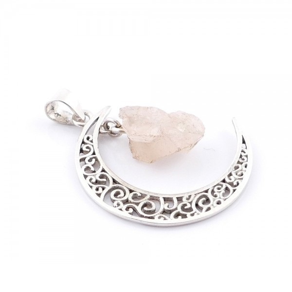 Rose quartz - silver moon pendant