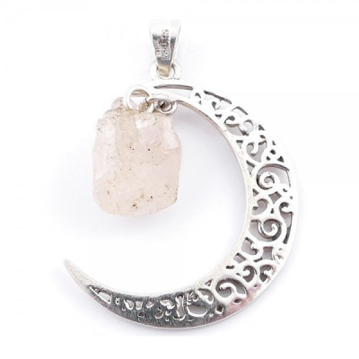 Rose quartz - silver moon pendant