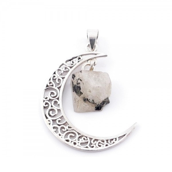 Moonstone - silver moon pendant