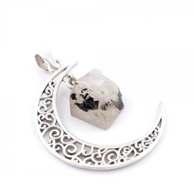 Moonstone - silver moon pendant