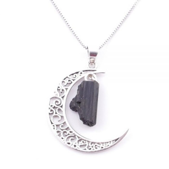 Tourmaline - silver moon pendant