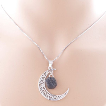 Tourmaline - silver moon pendant
