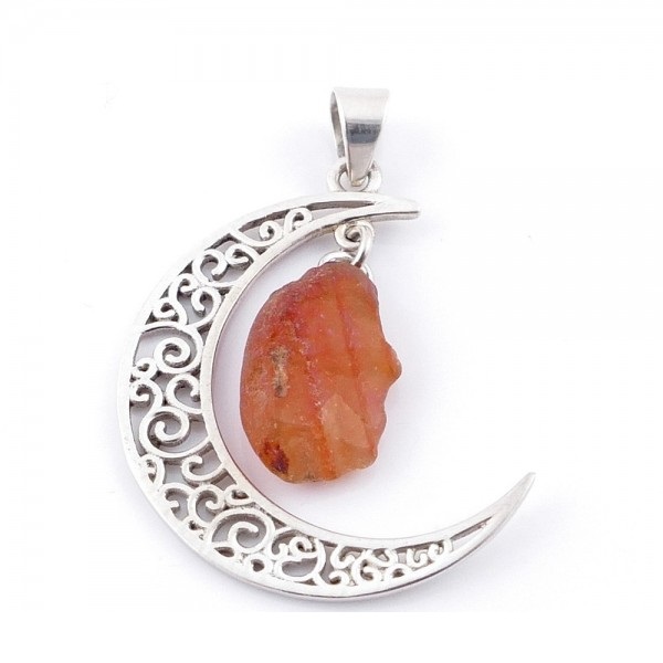 Carnelian - silver moon pendant
