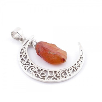 Carnelian - silver moon pendant