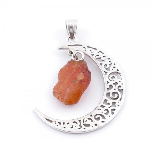 Carnelian - silver moon pendant