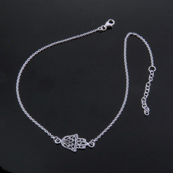 Sudraba, potītes ķēdīte "hamsa"